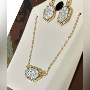 Elegant Hexagon Necklace and Earring Set
